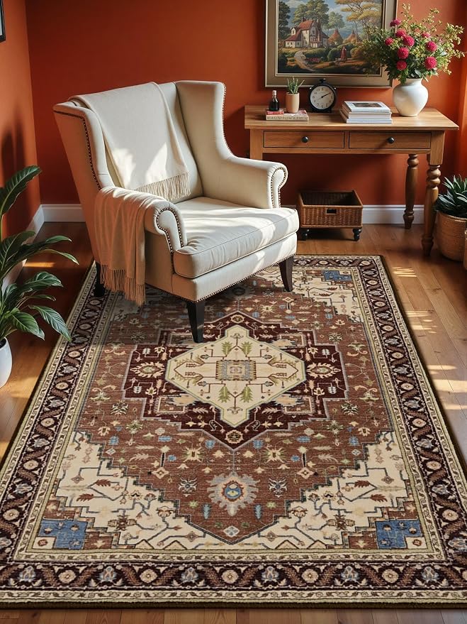4x6 Mousse Brown Area Rug for Living Room, Machine Washable Rugs by Macgace