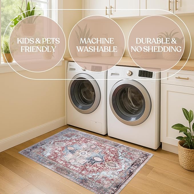 Washable Area Rug. Modern Farmhouse. Vintage. Turkish. Bohemian. Distressed. - Image 6