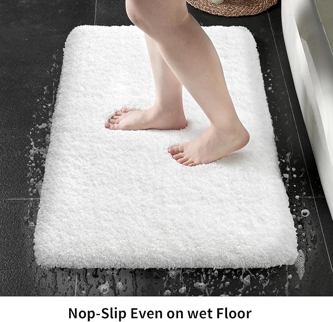White Bathroom Runner Rug 24x70 Non Slip Fluffy Long Bath Mat - Image 3