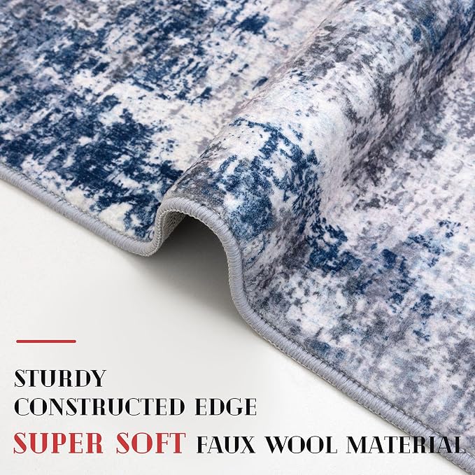 Modern Abstract Runner Rug for Bedroom 2x7, Non-Slip Soft Thin Faux Wool Mat - Image 4