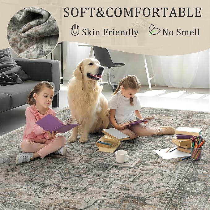 6x9 Machine Washable Area Rug for Living Room, Kids and Pets Friendly for - Image 4