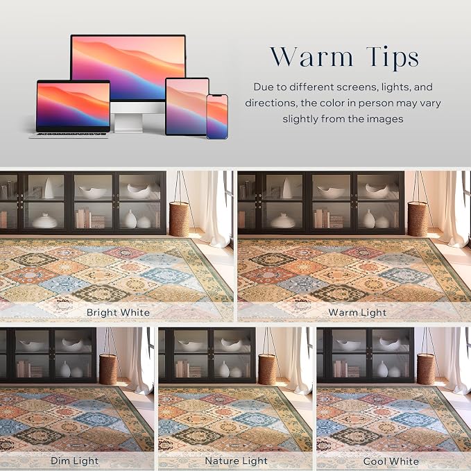 Phantoscope Washable Area Rug 5'x7' Non-Slip, Vintage Boho Rugs - Image 8