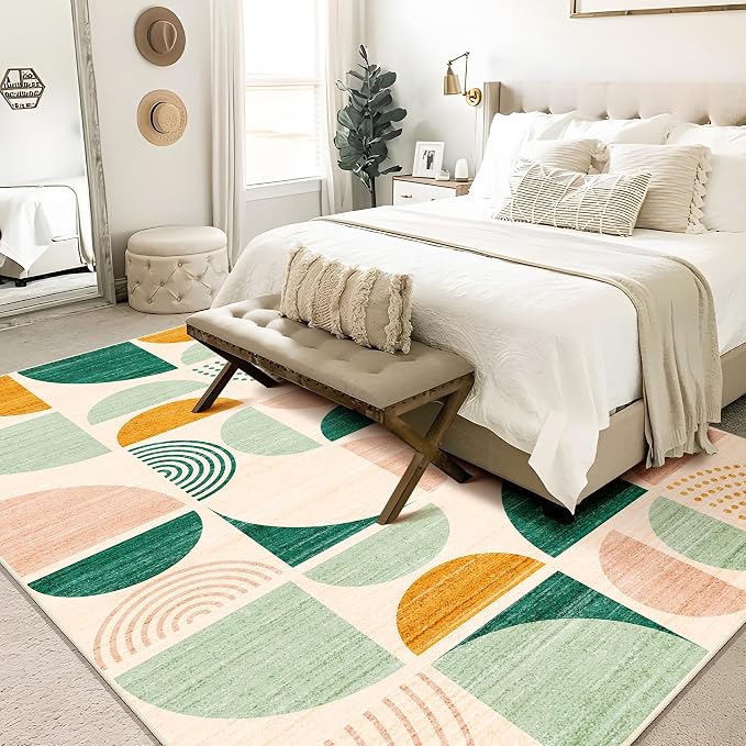 MUJOO Green Rug Boho Washable, 6x9 Area Rugs - Image 2