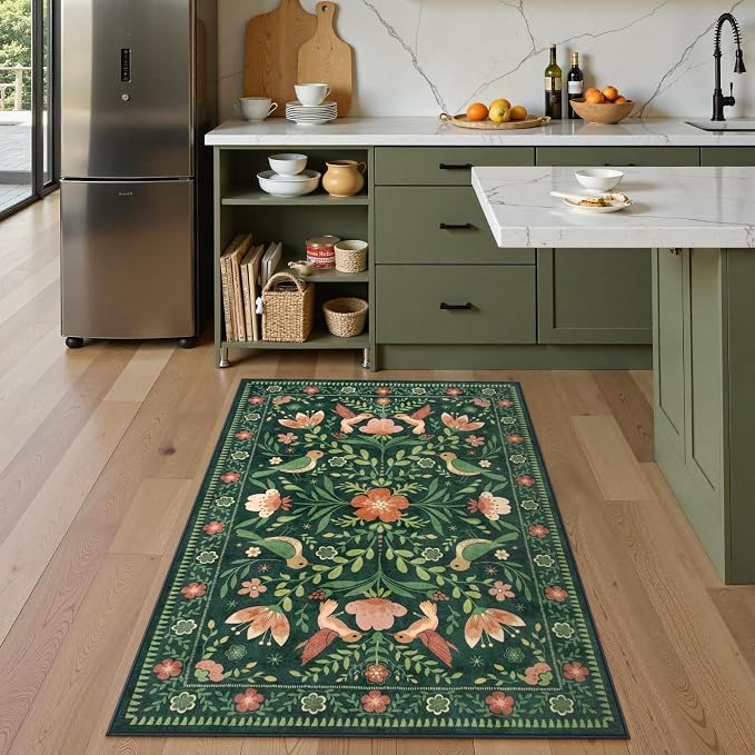 Moynesa 3x5 Kitchen Rug, Modern Cottage Washable Non-Slip Low Pile Area Rug - Image 9