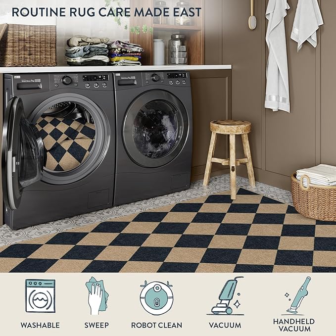 Lahome Checkered Easy Jute Kitchen Rug, 2x3 Front Door Mat Non Slip Washable - Image 4