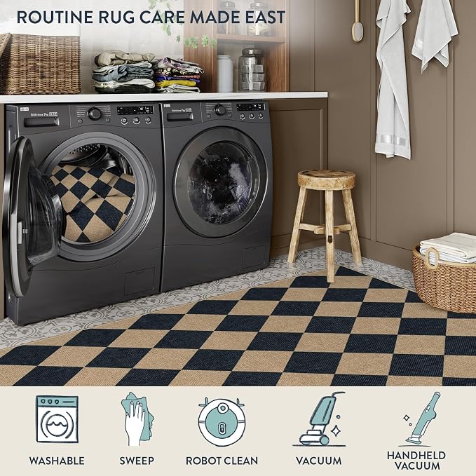 Lahome Checkered Easy Jute 3x5 Outdoor Patio Rug, Washable Rugs - Image 5