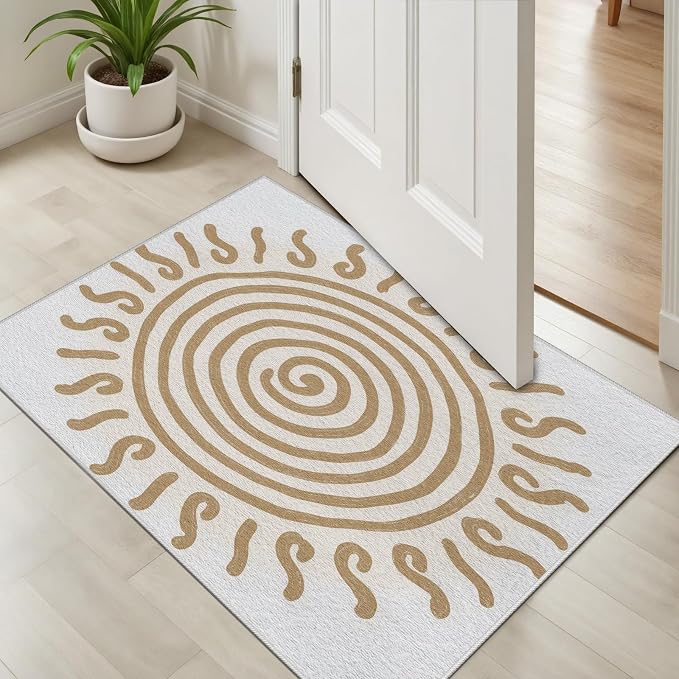 Boho Washable Rugs for Bedroom 2x3, Modern Sun Print Soft Minimalism Area Rug - Image 4
