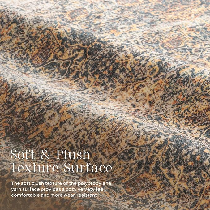 Phantoscope Washable Area Rug 9'x12' Non-Slip, Vintage Neutral Rugs - Image 4
