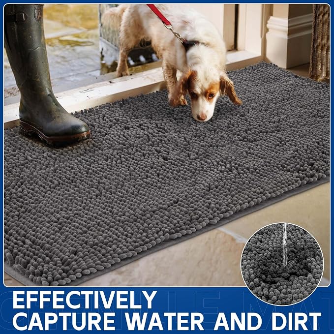 Chenille Absorbent Front Door Mat 60" x 24", Dog Door Mat - Image 2