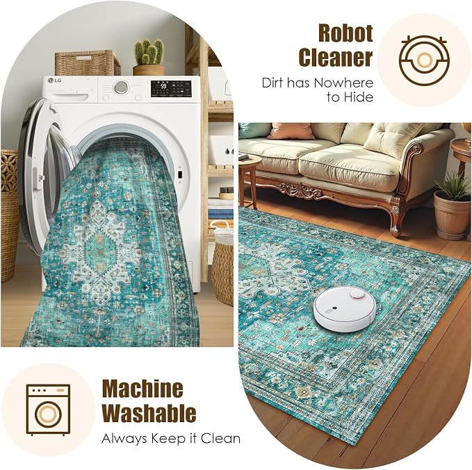 Washable Area Rug 9' x 12' Vintage Traditional Persian Mat - Image 7