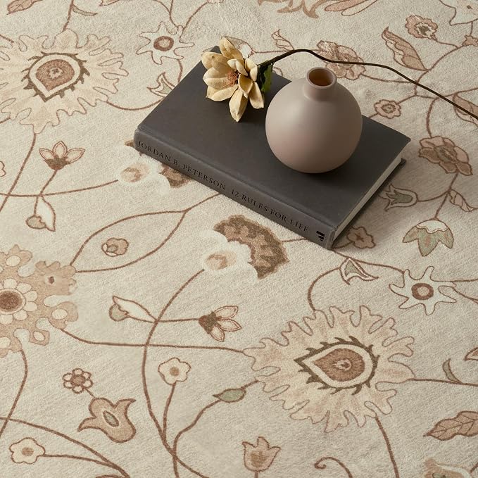 EVERGRACE Hallyway Area Runner Rugs 2x10, Boho Floral Faux Wool Indoor Outdoor - Image 6