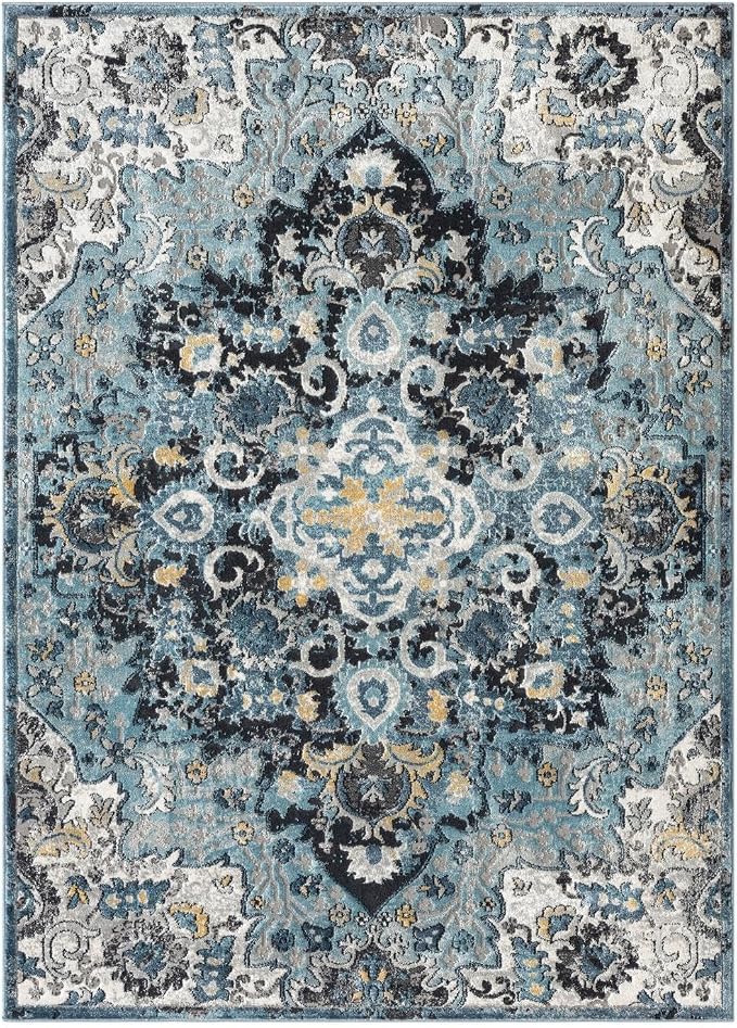 LUXE WEAVERS Moroccan Blue 6x9 Medallion Area Rug - Image 3
