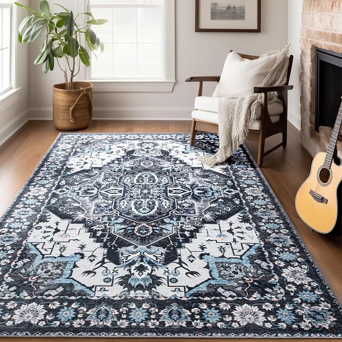 Area Rug for Living Room, 6x9 Machine Washable Non Slip Large Faux Wool Throw - Image 2