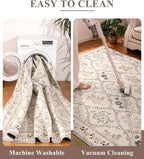 YIHOUSE Beige Floral Print Rugs, Moroccan Trellis 10x14 Washable Large Rug - Image 5