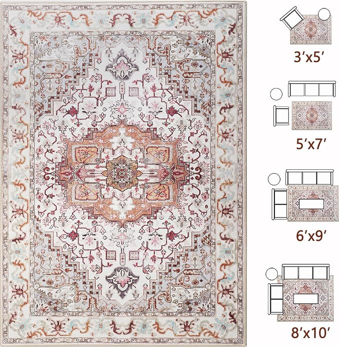 Large Area Rugs 6x9, Washable Vintage Rugs -Low Pile, Soft Plush Rugs - Image 4