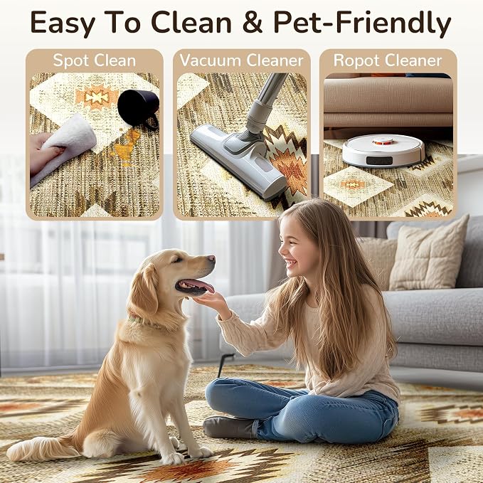 Area Rug 2x4 Rug Machine Washable Non-Slip Low Pile Print Pattern Western Rug - Image 3