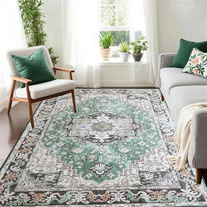 Washable Area Rugs 3x5, Low Pile Super Soft Carpet, Vitnage Distressed Rug by Beglad