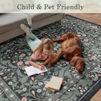 Dark Green Floral 8x10 Area Rugs - Image 4