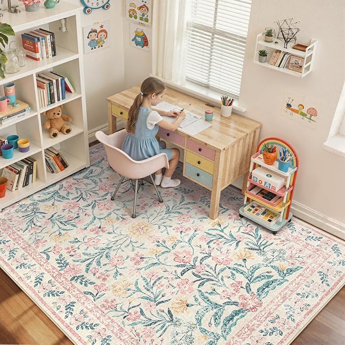 Wonnitar Washable Area Rug 6x9, Boho Non Slip Non-Shedding Pastel Nursery Carpet - Image 2