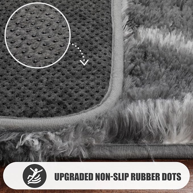 ONASAR 5x7 Area Rugs for Living Room Bedroom, Washable Fluffy Grey and White - Image 8