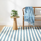 Home Conservatory Ladder Stripe Blue/Ivory Handwoven Wool 5 X 8 Feet - Image 2