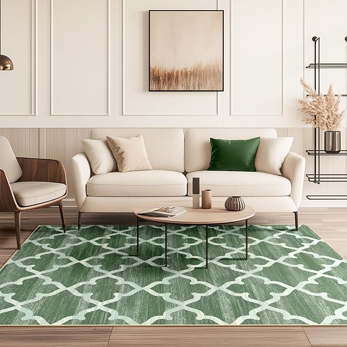 Area Rug 4x6, Moroccan Trellis Print Carpet, Machine Washable Non-Slip Rugs - Image 2
