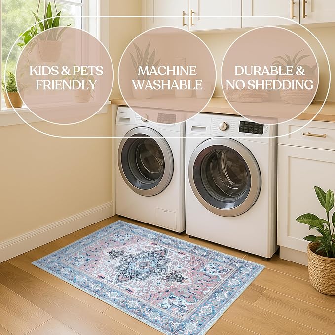 Washable Area Rug. Modern Farmhouse. Vintage. Turkish. Bohemian. Distressed. - Image 6