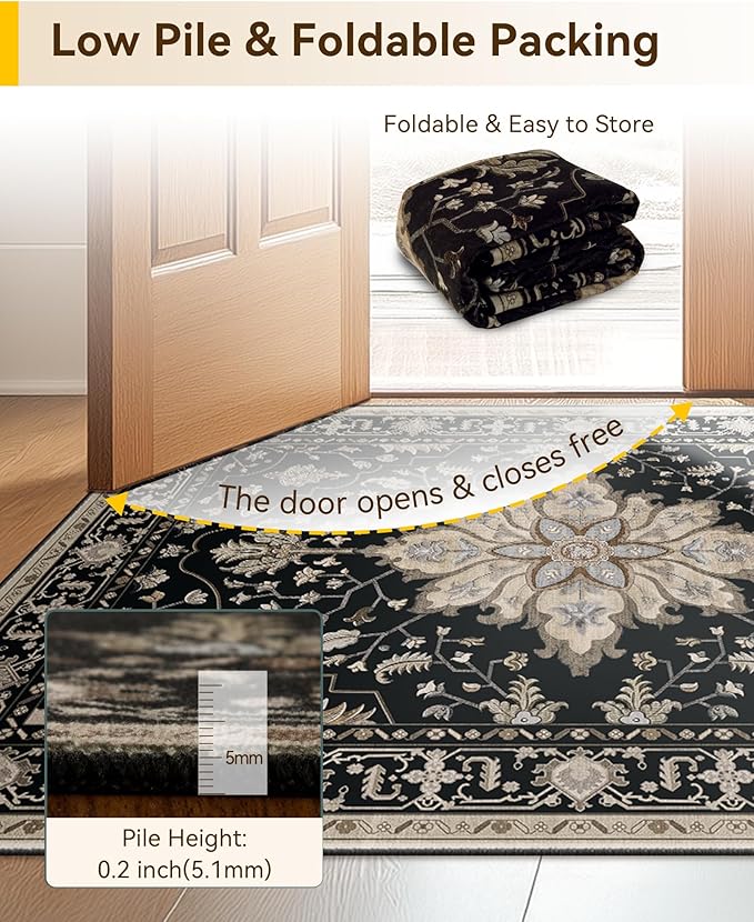 Area Rugs 2'6''x12' Washable Non-Slip, Floral Vintage Distress Print Pattern - Image 4