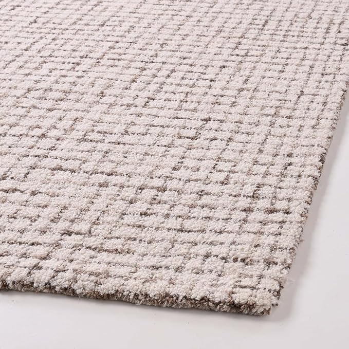 Hand-Tufted 100% Wool Pile Area Rug – Geometric Textured Grid Check Pattern – by RestorationandRenovation