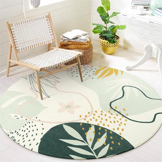 Lahome Boho Round Rugs - 4Ft Washable Non-Slip Small Round Area Rug Throw Soft by Lahome