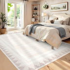 Geometric Bordered Machine Washable 9x12 Low Pile Area Rugs - Image 3
