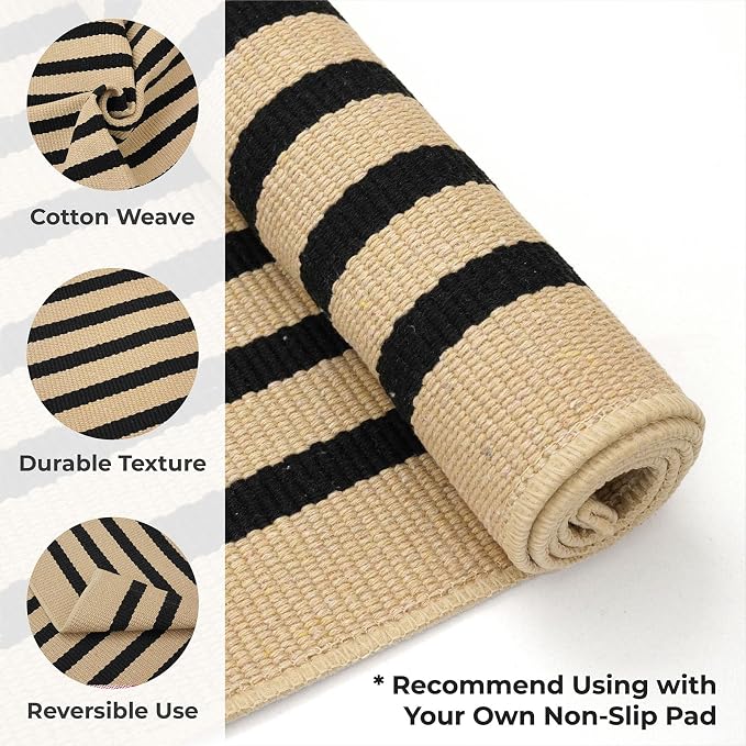 KOZYFLY Brown and Black Striped Porch Rug 27.5x43 Inches Area Rug Washable - Image 5
