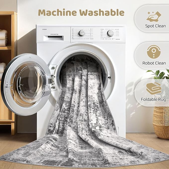 5x8 Area Rug Living Room: Machine Washable Large Abstract Modern Soft Rugs - Image 2