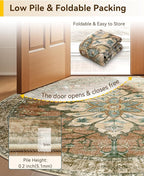 Area Rugs 7ft Washable Non-Slip, Floral Vintage Distress Print Pattern - Image 5