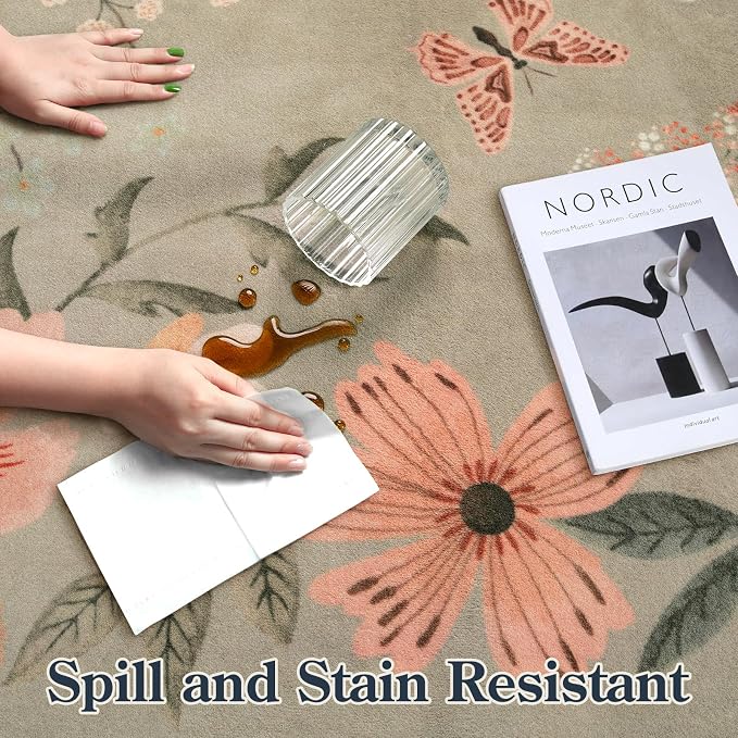Lahome Floral Washable Rugs 8x10, Non-Slip Soft Bedroom Rug Stain Resistant - Image 5
