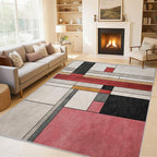 6x9 Abstract Geometric Rugs for Bedroom Decor, Washable Black White Red - Image 2