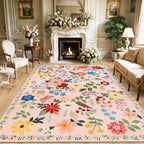 10x14 Area Rugs for Living Room: Floral Washable Rug Vintage Large Soft Boho by PLHXFRSoftAreaRugs