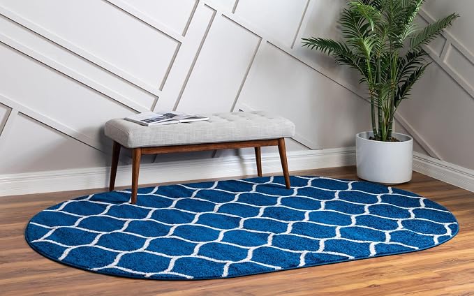 Rugs.com Lattice Frieze Collection Rug – 5' x 8' Oval Navy Blue Medium Rug - Image 2