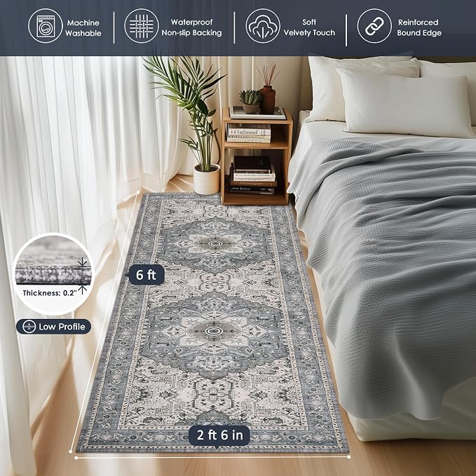 PURRUGS Vintage Farmhouse Boho Runner Rug 2'6" x 6', Non-Slip Machine Washable - Image 3