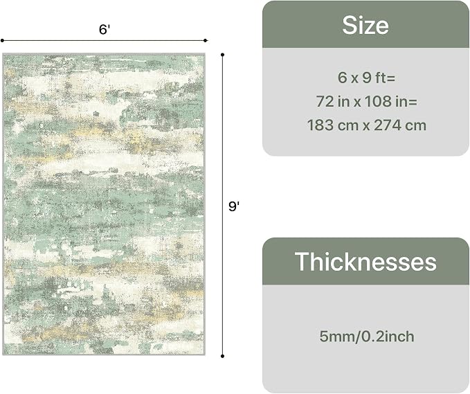 GENIMO Abstract Area Rug 6x9, Washable Large Modern Rug Non Slip, Low Pile - Image 2