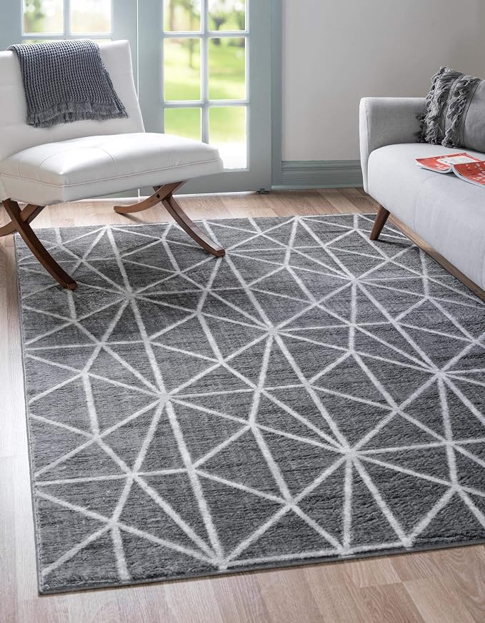 Rugs.com Lattice Trellis Collection Rug – 8' x 10' Gray Low-Pile Rug Perfect by Rugscom