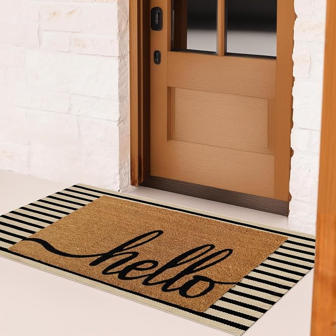Outdoor Rug Front Door Mat 2'x4.3', Cotton Indoor Doormat Washable Black and - Image 7