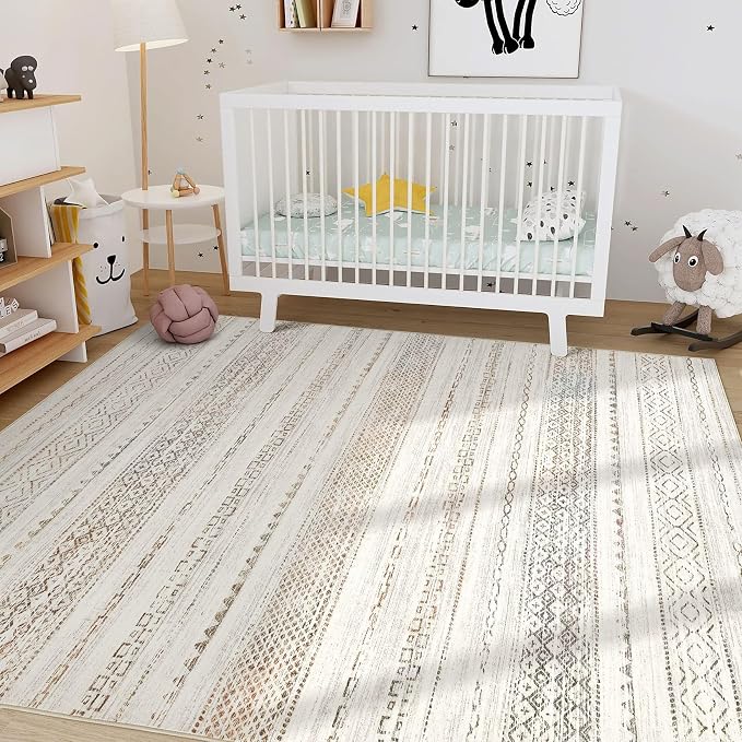 Nakagishi Area Rug Living Room Rugs: 4X6 Machine Washable Boho Large Neutral - Image 5
