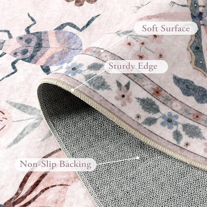 Lahome Insect Machine Washable Rugs 5x7, Non Slip Soft Pink Rugs - Image 8