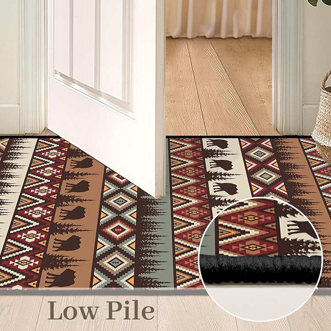 Rustic Cabin Wildlife Area Rug 3x5 Washable Bedroom Rug, Bear Moose Deer Country - Image 3
