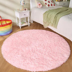 Andency Pink Round Area Rug for Bedroom, Shag Fuzzy Plush Circle Rug 7'X7' for - Image 2