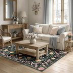 Black Rug Bow Floral Rug 3x5, Washable Boho Area Rugs Non Slip Low Pile Carpet - Image 4