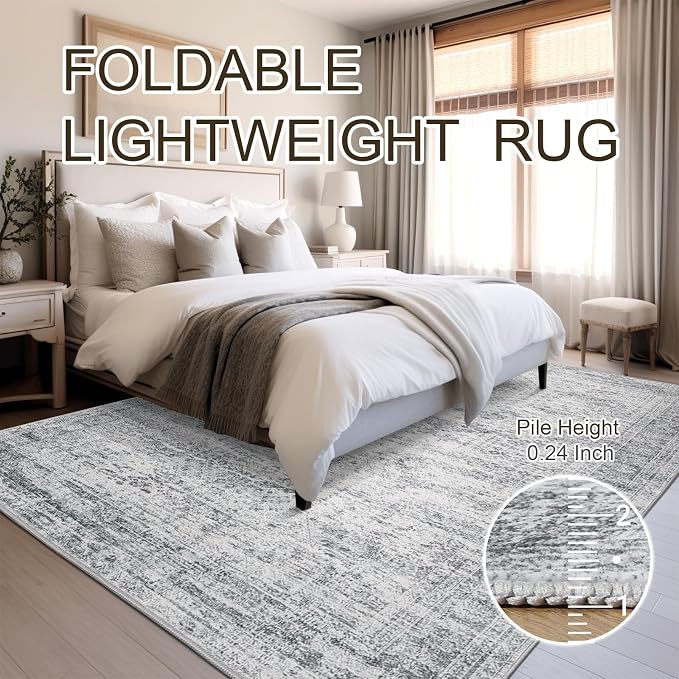5x7 Area Rugs Gray Low Pile Indoor Washable Trendy Faded Style Rugs - Image 7