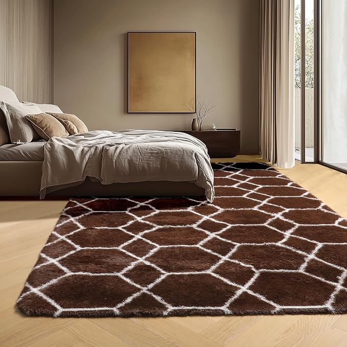ONASAR 5x7 Area Rugs for Living Room Bedroom, Washable Fluffy Brown and White - Image 8