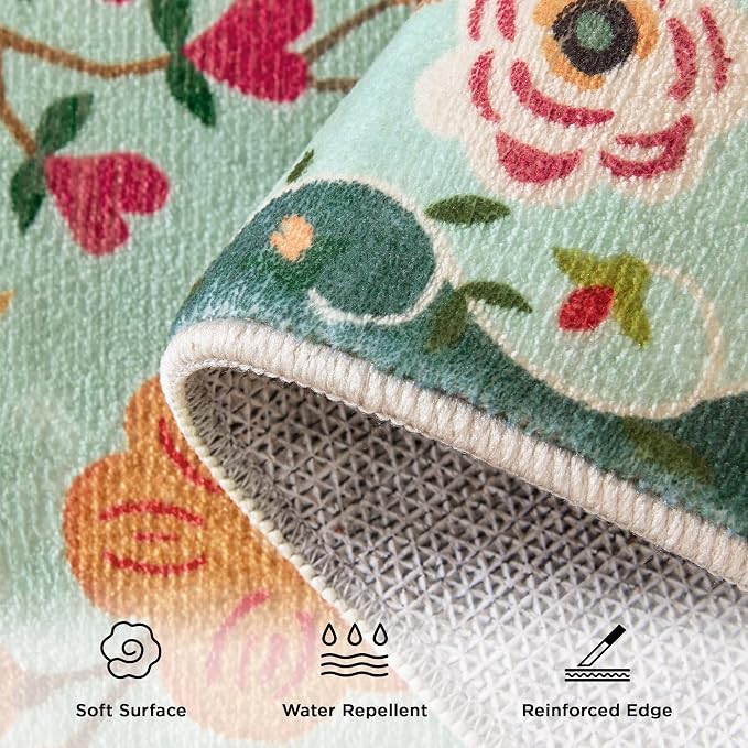 2x3 Washable Rug for Entryway, Floral Green Soft Small Area Rug, Non Slip - Image 6
